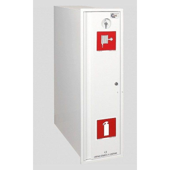 Hydrant wewnętrzny z wężem półsztywnym 25mm wykonanie boczne z miejscem na gaśnicę.